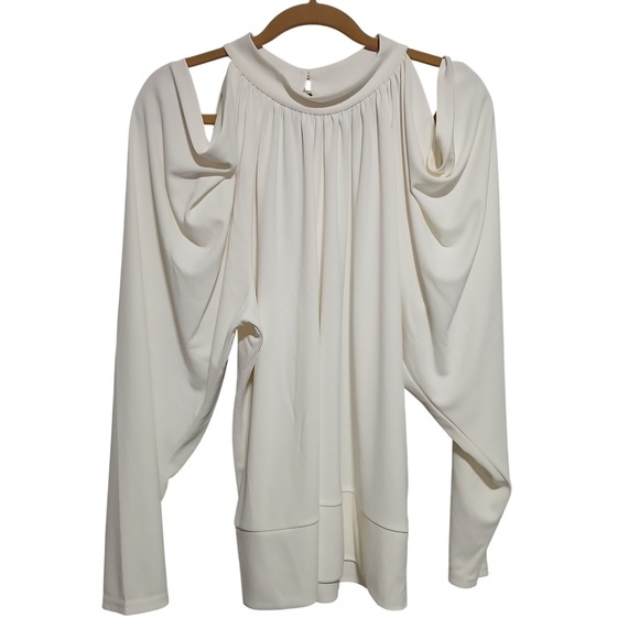 Cache Womens Top Blouse XL Ivory Cold Shoulder Long Sleeve Dressy - Picture 1 of 10